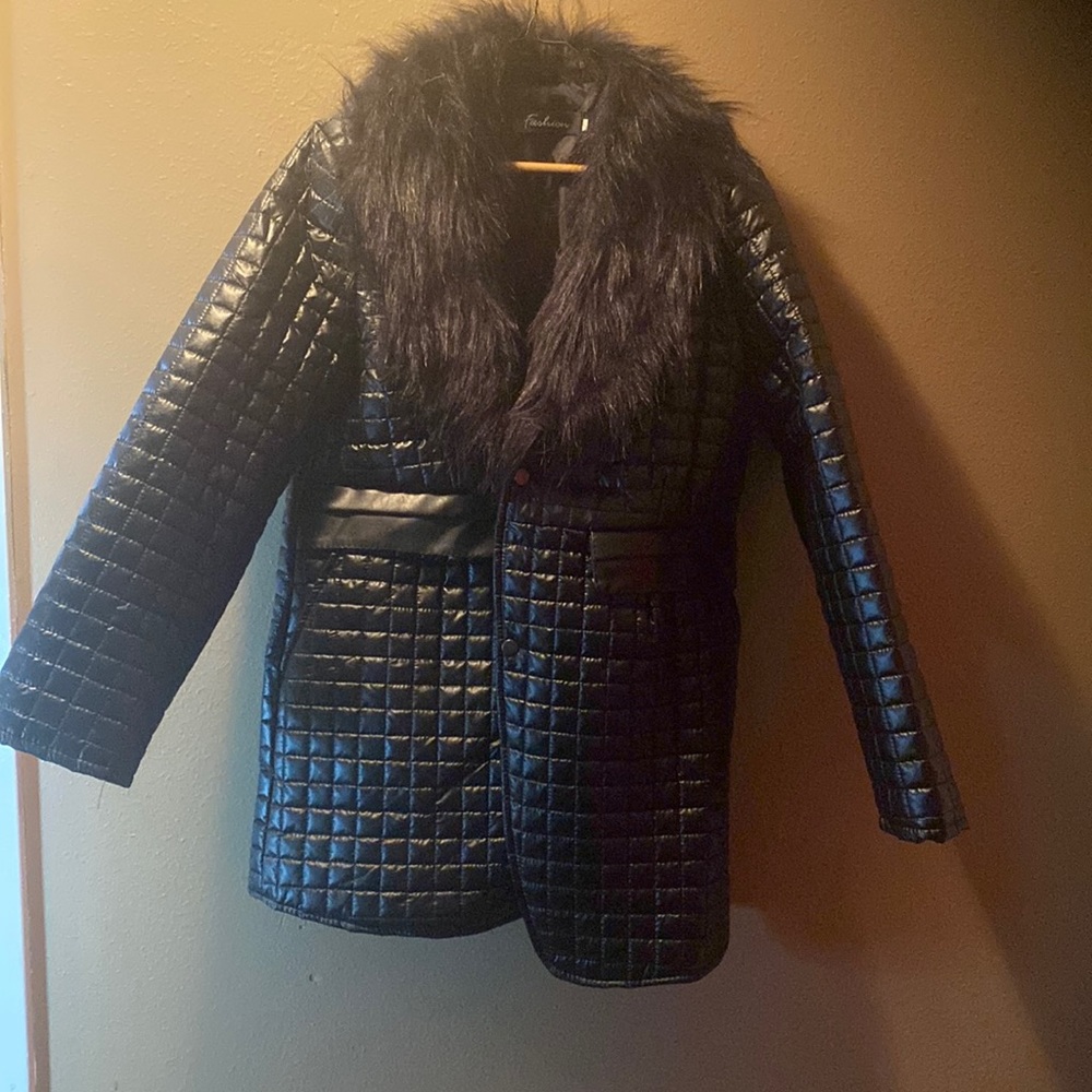 Black fur and puff coat